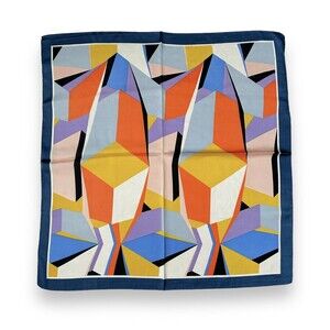 Navy Blue Edges Orange Yellow Geometric Scarf 27” X 27” Women Scarve Unisex